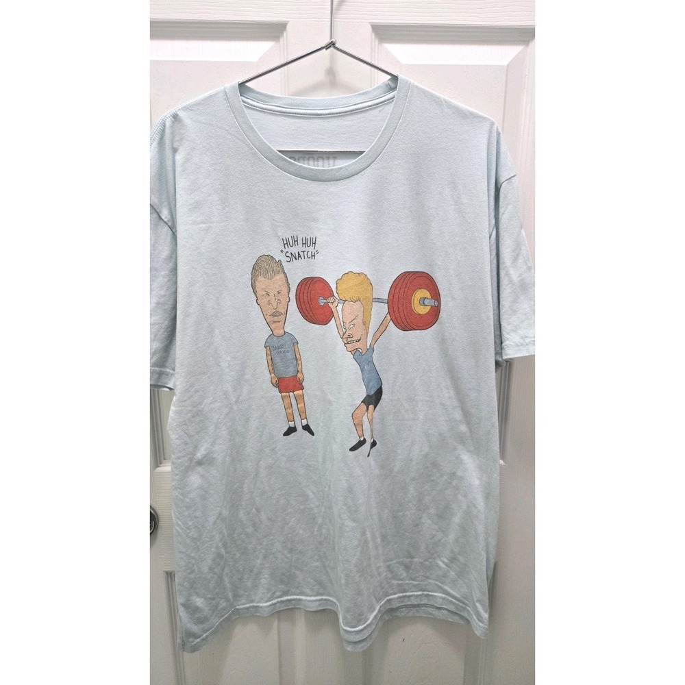 Vintage Beavis & Butt-Head Voodoo Barbell Graphic T-Shirt XL Blue Weightlifting